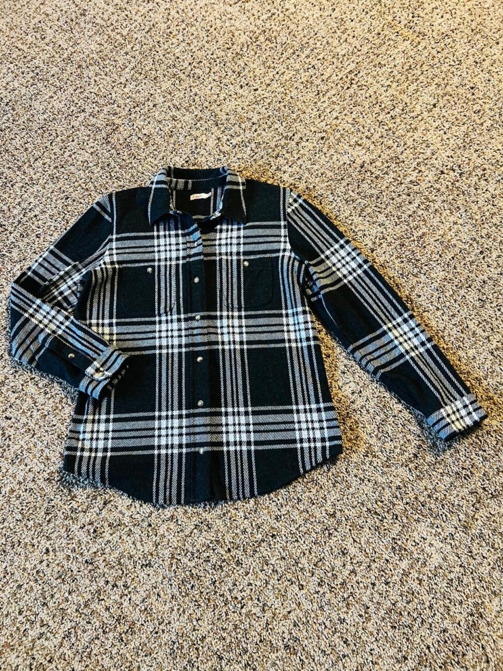 Faherty Black and White Plaid Button-Down Shirt Jacket for Kids